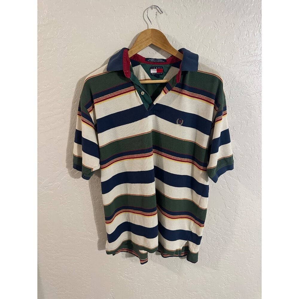 Y Tommy Hilfiger Vintage Y2K Striped Rugby Short Sleeved Collared Polo Shirt